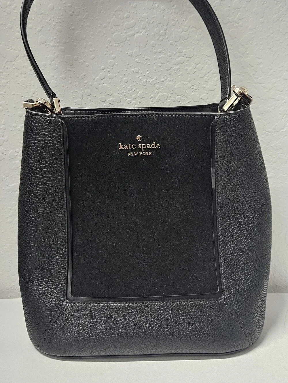 Kate Spade Black Pebbled Leather & Suede Crossbody Bag With Gold Hardware